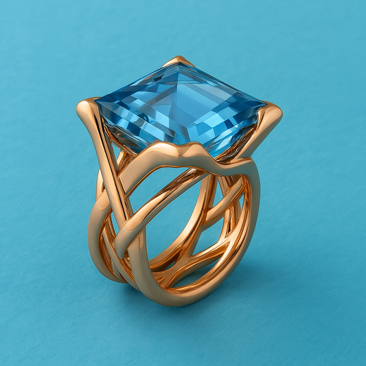 Vintage Gold Rose Ring with Blue Zirconia